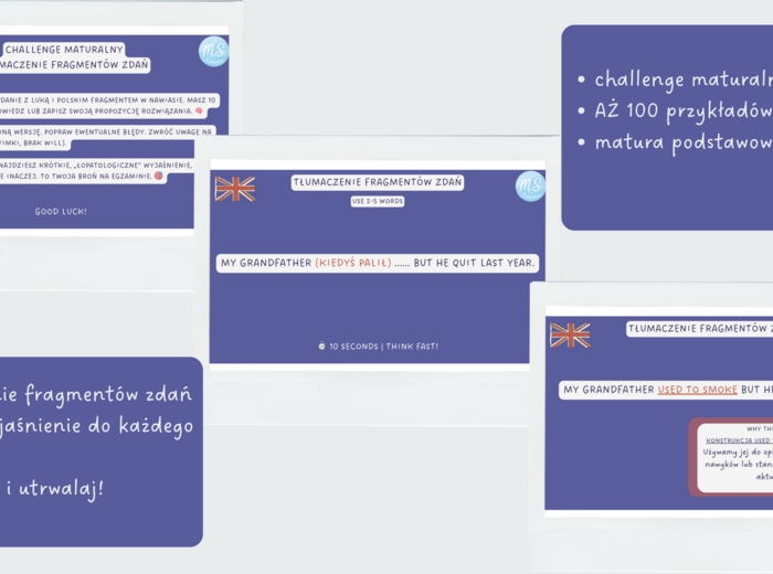 MATURA podstawowa  CHALLENGE nr 1: 100 x tłumaczenie fragmentów zdań + klucz + wyjaśnienie!