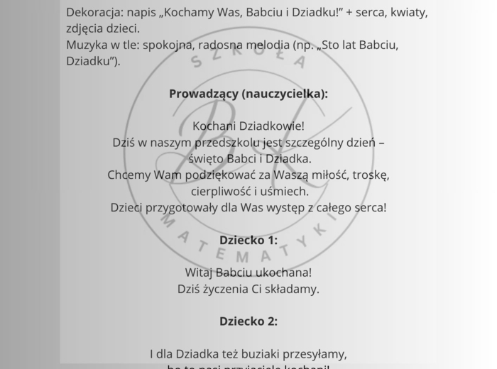 Scenariusz na dzień Babci i Dziadka dla przedszkolaków