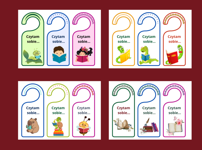 DZIEŃ KSIĄŻKI - zawieszki na drzwi - biblioteka - 12 szt.