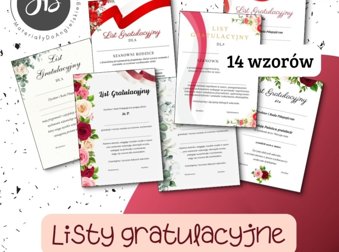 LIST GRATULACYJNY na zakończenie roku - dla rodziców