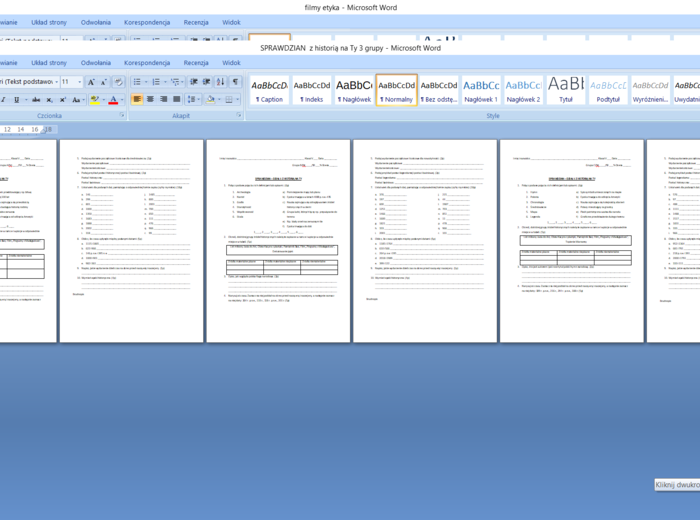 Sprawdzian "Z historią na Ty" klasa 4, 3 grupy