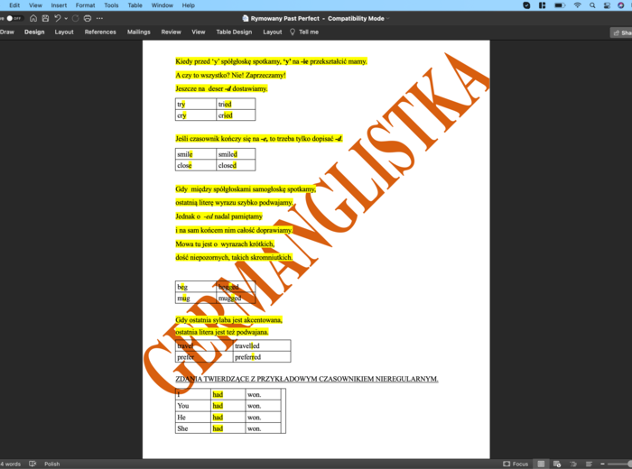 Rymowany Past Perfect