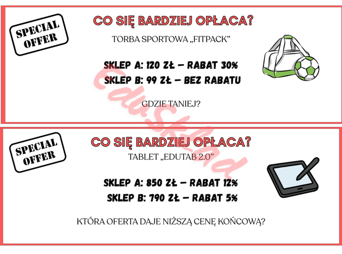 ⭐ „CO SIĘ BARDZIEJ OPŁACA?” – Zestaw kart do porównywania ofert i liczenia procentów!