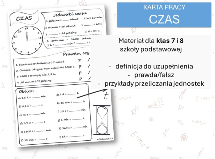 Fizyka 7 i 8. Karta pracy. JEDNOSTKI CZASU. Pierwsze spotkanie z fizyką.