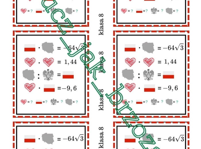 Zagadki obrazkowe, łamigłówki, 11 listopada, święto niepodległości, działania na liczbach