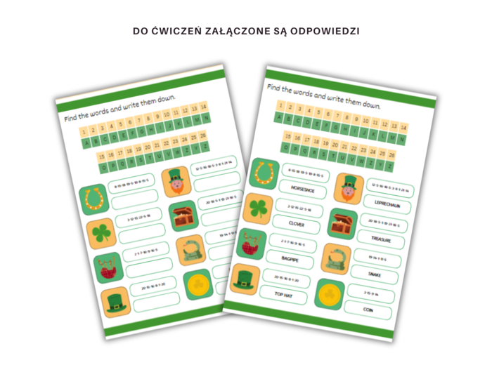 Saint Patrick's Day for Young Learners - Dzień Świętego Patryka dla uczniów klasy 1-2, zestaw, karty pracy, ćwiczenia na słownictwo, części garderoby, przyimki miejsca,