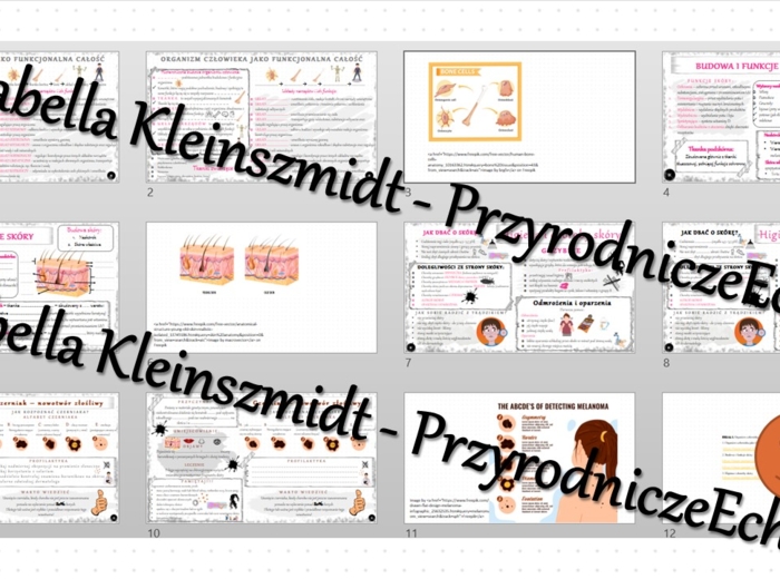 Zestaw sketchnotek i kart pracy + gratisowe linki do prezentacji multimedialnych niekomercyjnych wykonanych w genial.ly do indywidualnego pobrania i użycia do celów niekomercyjnych. Biologia 7, „Organizm człowieka. Skóra”