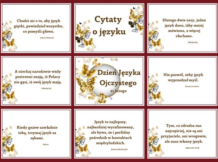 DZIEŃ JĘZYKA OJCZYSTEGO – cytaty – GAZETKA – 21 str. – fiszki – biblioteka - wersja 2
