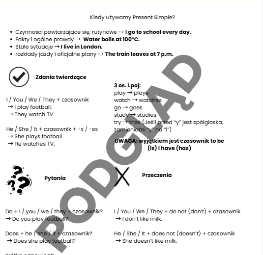 Present Simple - karta pracy wytłumaczenie + zadania