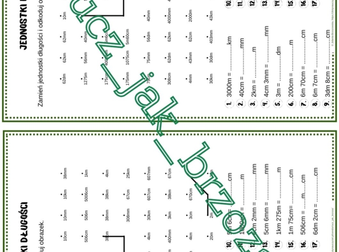 Jednostki długości, kodowanie, karta pracy, klasa 4