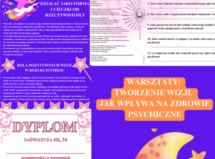 Warsztaty: Tworzenie wizji: Jak marzenia wpływają na zdrowie psychiczne - Scenariusz, Karty Pracy, Prezentacja, Pytania do dyskusji, Quiz