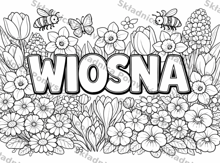 WIOSNA - kolorowanka XXL do druku | plakat z 6 stron A4 + miniatura A4; świetlica; dekoracja; gazetka