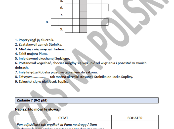 Test - "Pan Tadeusz", księgi I,II, IV, X, XI, XII (pakiet)