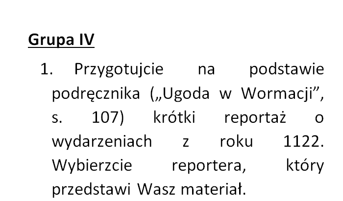 Spór o inwestyturę - praca w grupach