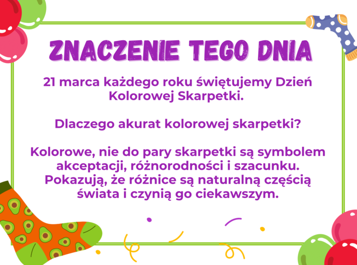 21 kwietnia DZIEŃ KOLOROWEJ SKARPETKI - gazetka szkolna