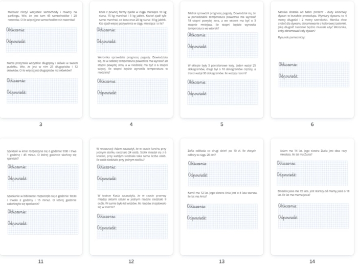 Zadania tekstowe dla klasy 3 - poziom łatwy