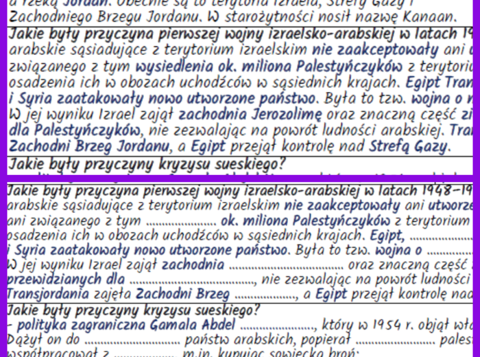 Bliski Wschód: powstanie Izraela, Autonomii Palestyńskiej, konflikt iracko-irański i wojna w Zatoce Perskiej – notatki i karta pracy