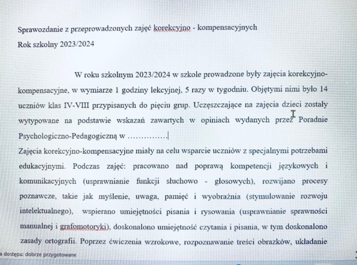 Sprawozdanie z zajęć korekcyjno - kompensacyjnych.