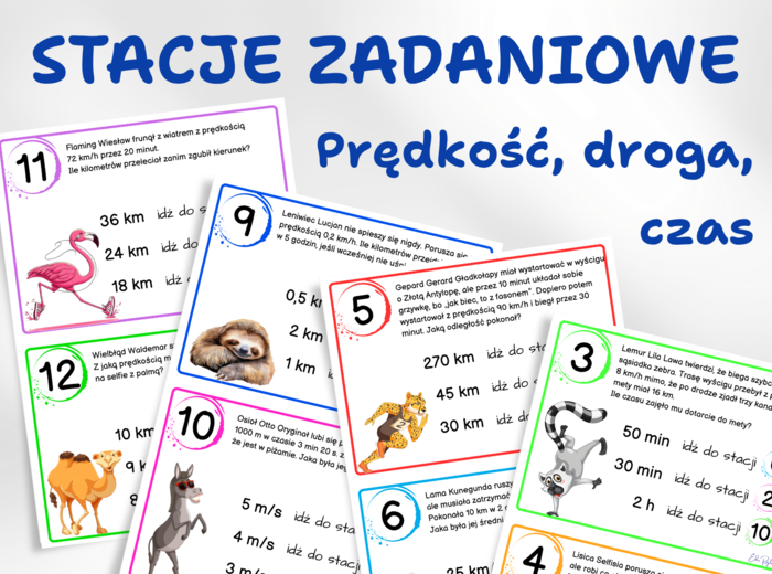STACJE ZADANIOWE – Wyścig w TurboZOO, klasa 6, 8, prędkość, droga, czas, powtórka, powtórzenie