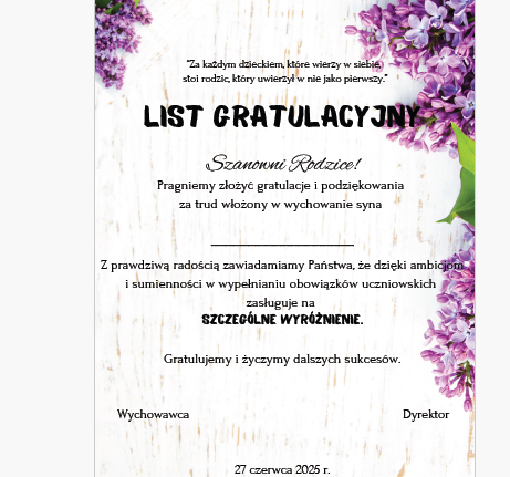 List gratulacyjny dla rodziców - bzy