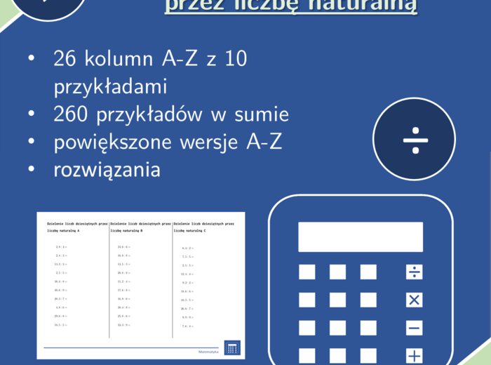 Dzielenie liczb dziesiętnych przez liczbę naturalną | matematyka | 26 kolumn