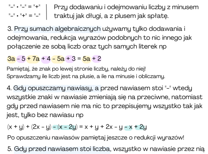 Wyrażenia algebraiczne - najważniejsze zasady