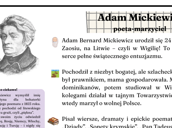 Adam Mickiewicz - atrakcyjna notatka biograficzna