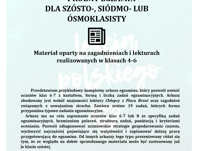 PRÓBNY EGZAMIN Z JĘZYKA POLSKIEGO JUŻ DLA SZÓSTOKLASISTY - CHŁOPCY Z PLACU BRONI
