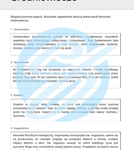 Średniowiecze – Najważniejsze Zagadnienia – Karty Pracy dla Maturzystów