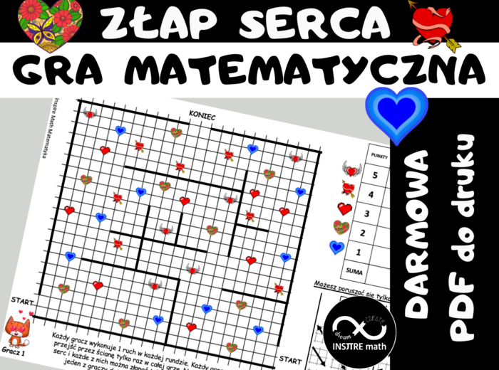 DARMOWA Gra Matematyczna – Złap Serca. Gra logiczna. Matematyczne Walentynki.