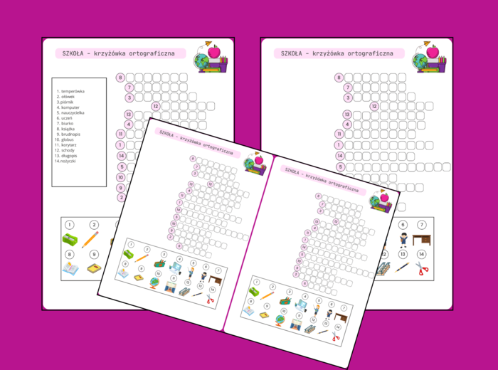 POWRÓT DO SZKOŁY – szkoła - KRZYŻÓWKA obrazkowa – ćwiczenia redakcyjne - ortografia