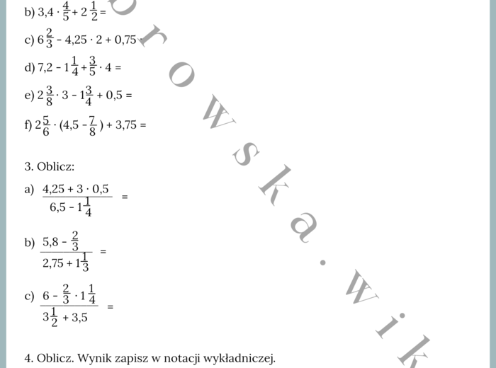 Działania na liczbach - zestaw zadań