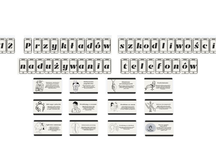 Gazetka szkolna na temat skutków nadużywania telefonów - 12 przykładów szkodliwości nadużywania telefonów/ Gazetka szkolna na temat uzależnienia od telefonów
