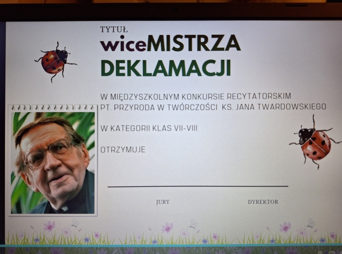 Konkurs recytatorski - konkurs polonistyczny, plakat, podziękowania, dyplom, scenariusz