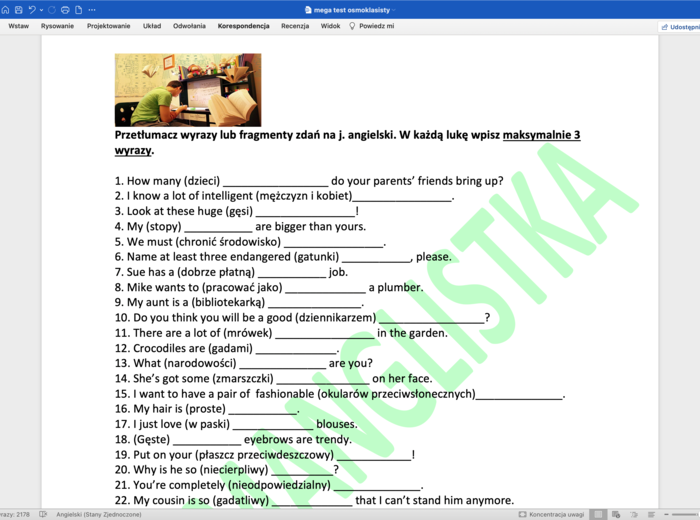 Egzamin Ósmoklasisty - język angielski - mega powtórka - tłumaczenie fragmentów aż 200 zdań+ klucz