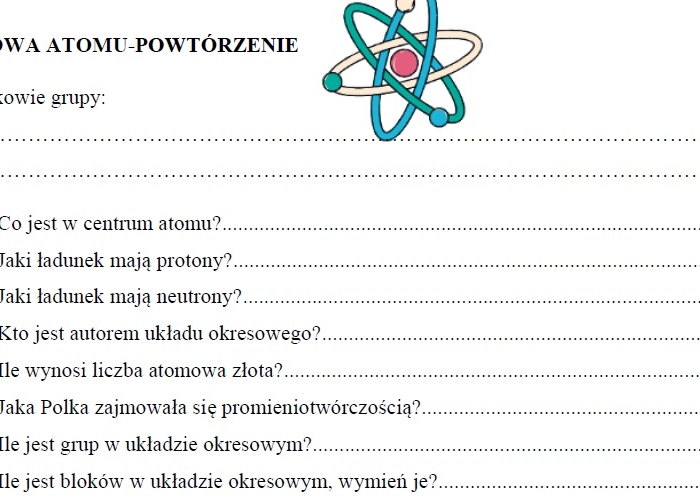 Budowa atomu - powtórzenie
