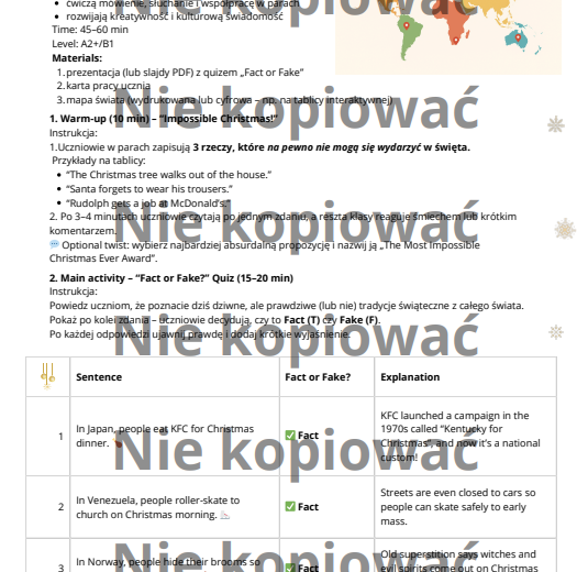 Karta pracy Christmas Around the World A2+/B1
