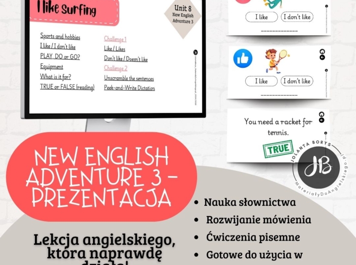 Prezentacja New English Adventure 3 – Unit 8 I like surfing