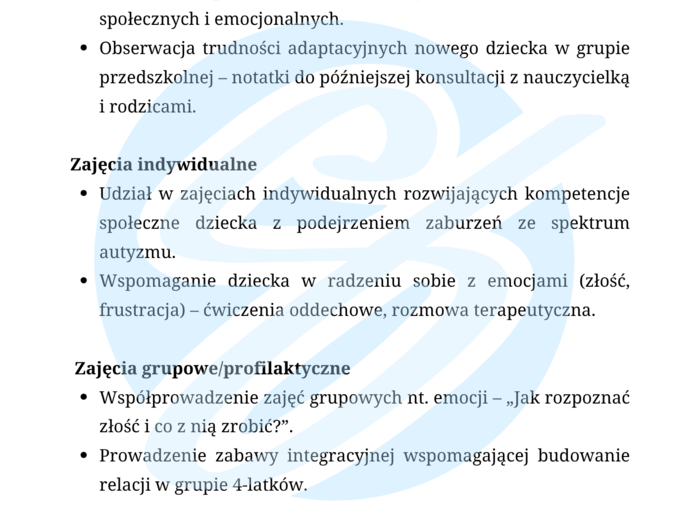 Psycholog – przykładowe wpisy do dziennika praktyk
