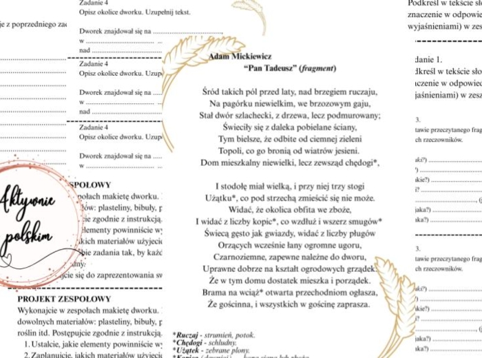 "Pan Tadeusz" - fragment o dworku (karty pracy i projekt)