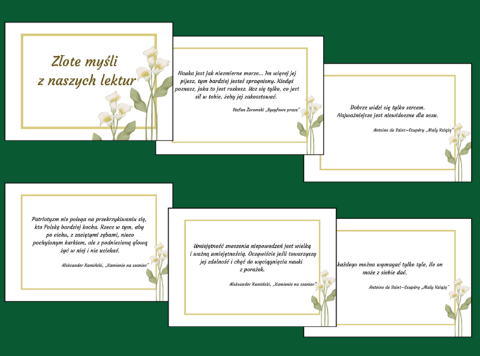 ZŁOTE MYŚLI z lektur szkolnych - CYTATY - lektury - kl. 7-8 - gazetka - 31 stron - wersja 3