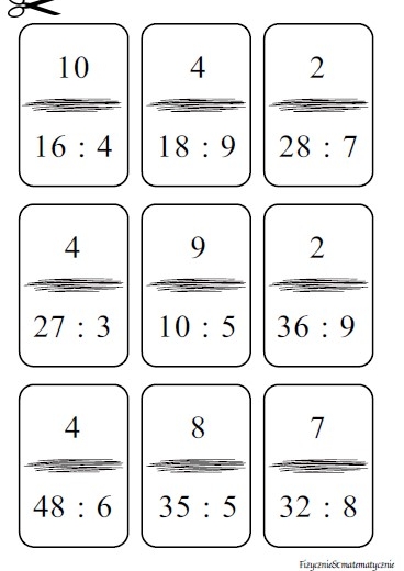 Domino - tabliczka mnożenia (dzielenie w zakresie 100)