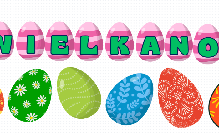 Napis WIELKANOC + szablony kolorowych pisanek