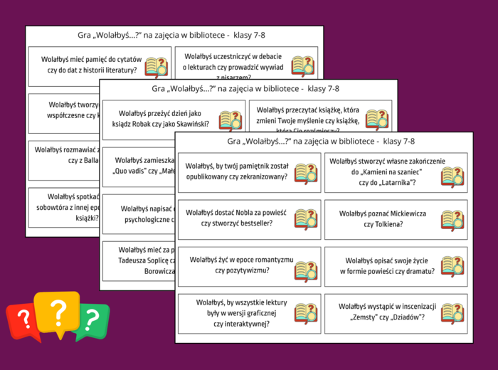 GRA „WOLAŁBYŚ….?” – język polski - biblioteka – świetlica – kl. 7-8 – 80 pytań