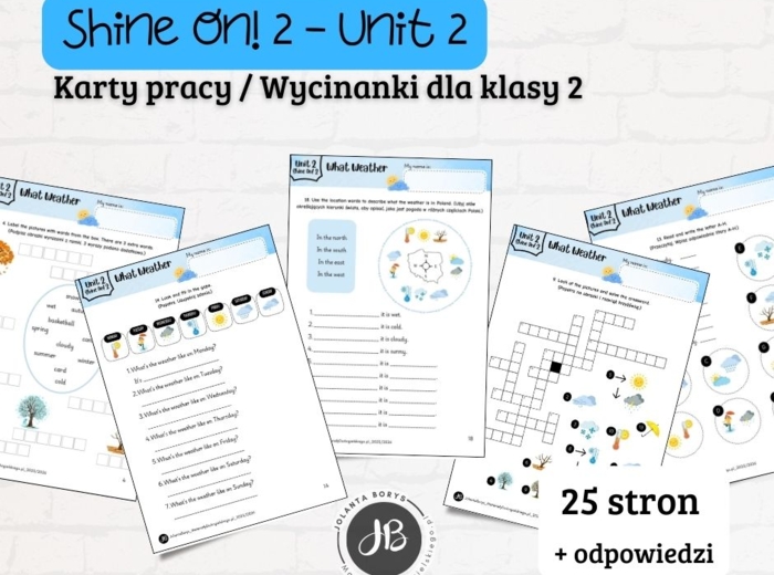 Materiały do Shine On! 2 Unit 2 – What Weather! – karty pracy – wklejki/wycinanki