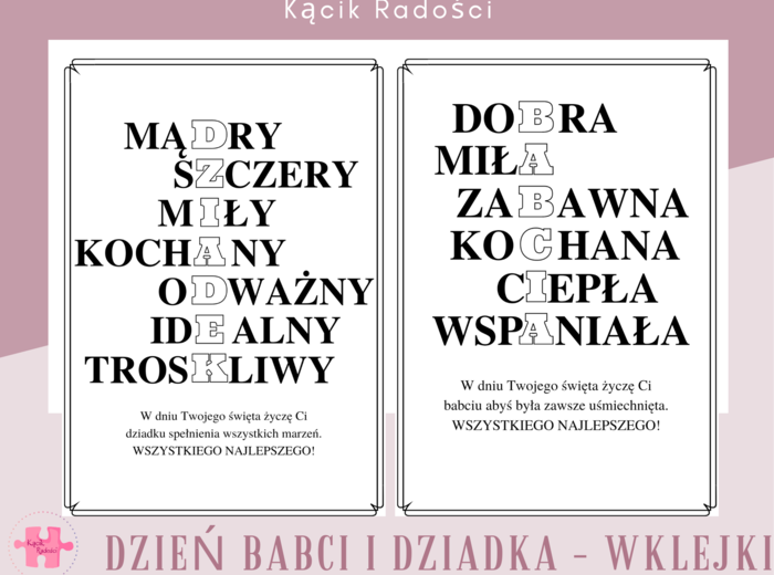 Dzień babci i dziadka - wklejki do kartki