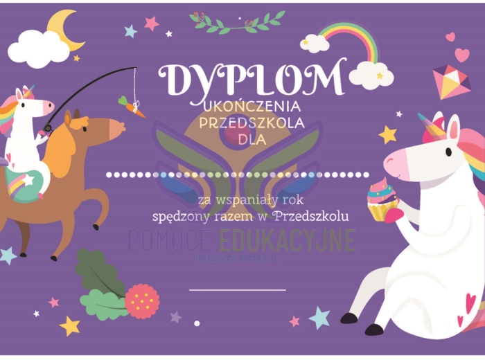 Dyplom ukończenia przedszkola - jednorożec