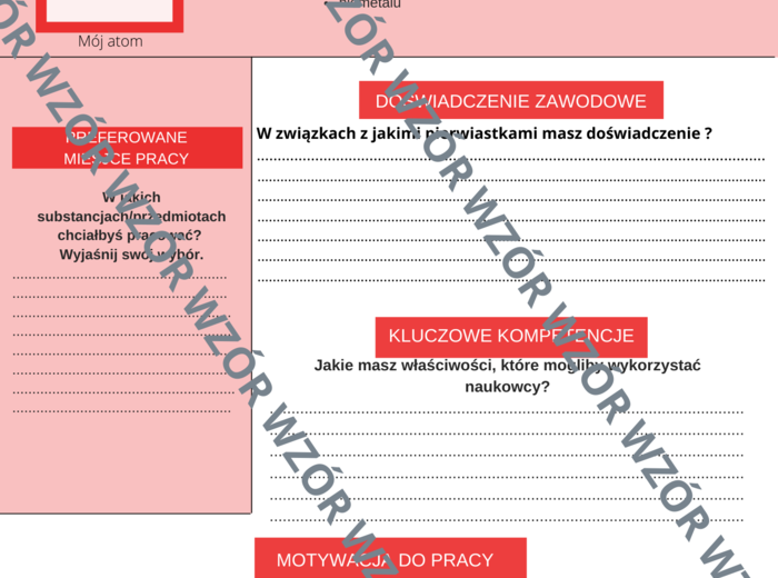 Podanie o pracę pierwiastka