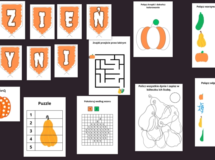 Dzień Dyni, napis, karty pracy