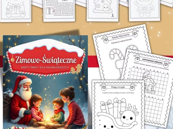 🎄 Zimowo-świąteczne karty pracy dla najmłodszych – 120 stron zabawy! ❄️